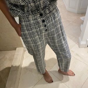 THE GREAT. Gunny Sack Cream and Black Check Pants